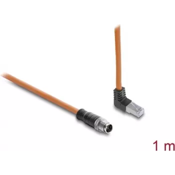 Delock M12 į RJ45 kabelis X-coded 8-pin Kištukas Tiesus į Kištuką Kylantis Kampinis S/FTP Ekranuotas Cat.6A 1 m Oranžinis