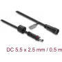 Delock DC prailginimo kabelis 5.5 x 2,5 mm vyriška–moteriška su sraigtiniu fiksatoriumi M12 x 1,75 mm, vandeniui atsparus, 18 AWG, 0,5 m, juodas (67385)