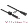 Delock DC prailginimo kabelis 5.5 x 2,5 mm kištukas į lizdą su M12 x 1,75 mm srieginiu fiksatoriumi, vandeniui atsparus, 18 AWG, 2 m, juodas