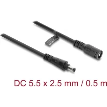Delock DC ilginimo laidas 5.5 x 2,5 mm kištukas-lizdas su bajonetiniu fiksatoriumi 18 AWG, 0,5 m juodas (67391)