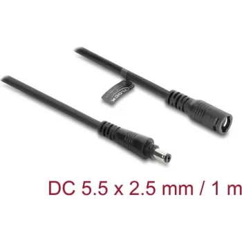 Delock DC prailginimo laidas 5,5 x 2,5 mm kištukas į lizdą su bajonetiniu fiksatoriumi 18 AWG, 1 m juodas (67392)