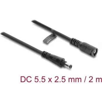 Delock DC prailginimo laidas 5.5 x 2,5 mm kištukas į lizdą su bajonetiniu fiksatoriumi 18 AWG, 2 m, juodas (67393)