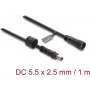 Delock DC prailginimo kabelis 5,5 x 2,5 mm kištukas į lizdą su sraigtiniu fiksatoriumi M12 x 1,75 mm, vandeniui atsparus, 18 AWG, 1 m, juodas (67386)