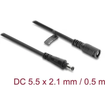 Delock DC maitinimo prailginimo laidas 5,5 x 2,1 mm kištukas–lizdas su bajonetiniu fiksatoriumi 18 AWG, 0,5 m, juodas (67388)