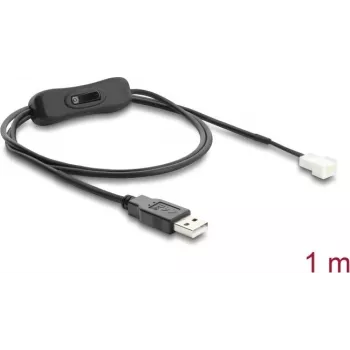 Delock USB 2.0 Type-A Male to 3-Pin Fan Power Cable with On/Off Switch 1 m (91233)