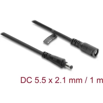 Delock DC prailginimo laidas 5.5 x 2.1 mm kištukas – lizdas su bajonetiniu fiksatoriumi 18 AWG, 1 m juodas (67389)