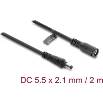 Delock DC ilginimo laidas 5.5 x 2.1 mm kištukas – lizdas su bajonetiniu fiksatoriumi, 18 AWG, 2 m, juodas (67390)