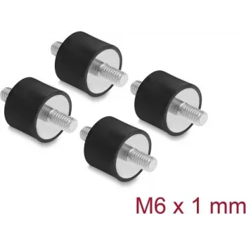 Delock Vibracijos slopintuvas M6 x 1 mm D 20 x H 15 mm su 2 išoriniais sriegiais, 4 vnt., juodas (60814)