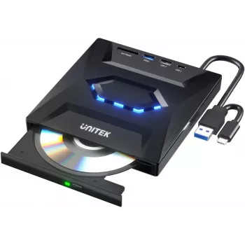 Unitek išorinis DVD/CD rašytuvas, USB 5Gbps šakotuvas, SD kortelių skaitytuvas T1037A01
