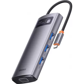 Baseus Metal Gleam Series 7-in-1 USB-C Hub, 3x USB 3.0, HDMI, USB-C PD, VGA, RJ45, Space Gray