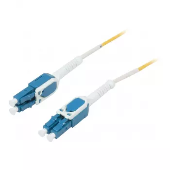 Synergy21 Skaidulinio ryšio šuolis 1,0 m LC-LC Duplex OS2 vienmodis 9/125 µm Uniboot pasukamas Push/Pull 2 mm geltonas