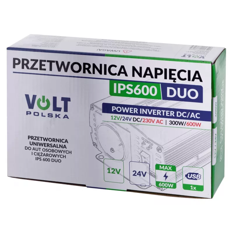 VOLT POLSKA IPS-600 DUO 12V/24V/230V 300/600W grynosios sinusinės bangos keitiklis