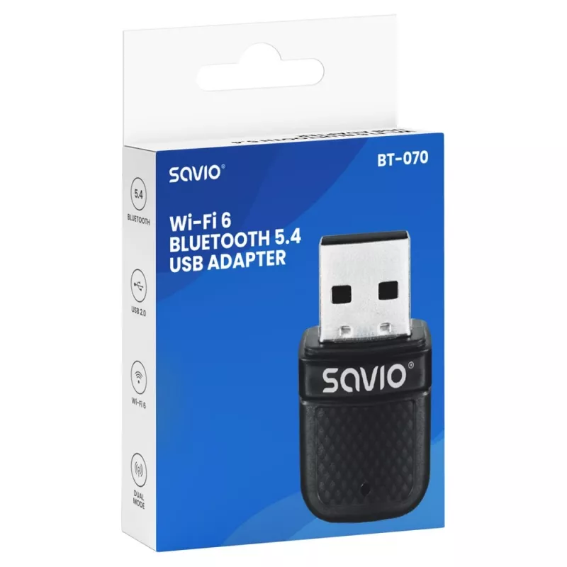 Savio BT-070 USB Wi-Fi 6 ir Bluetooth 5.4 adapteris