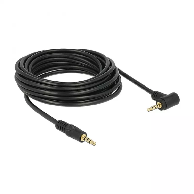 Delock 3,5 mm 4 kontaktų stereo garso laidas, kištukas–kištukas, kampuotas, 5 m, juodas