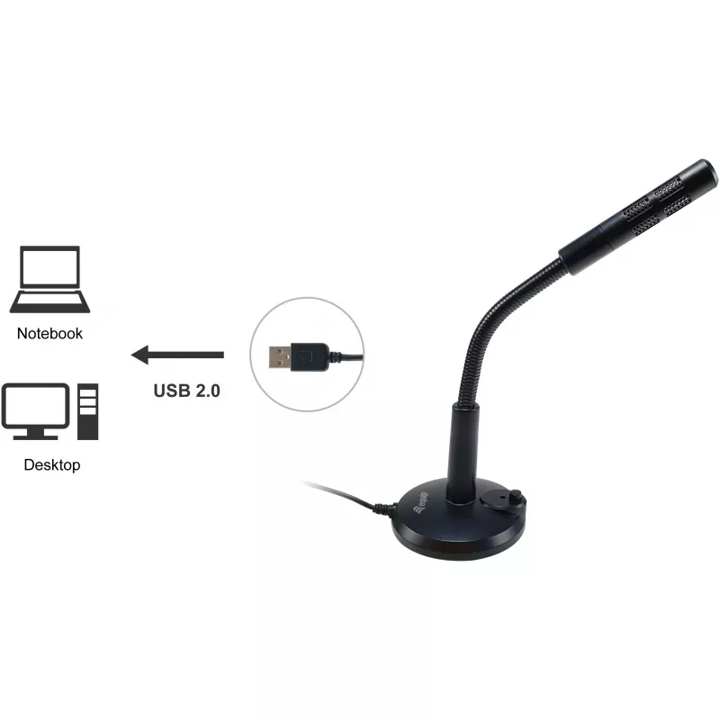 Equip 245340 stalinis mikrofonas su reguliuojamu kampu, USB jungtimi, juodas