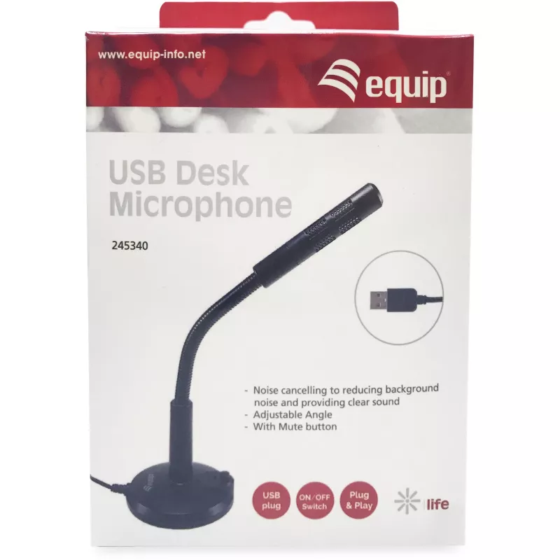 Equip 245340 stalinis mikrofonas su reguliuojamu kampu, USB jungtimi, juodas