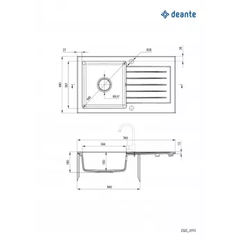 1-Bowl Granite Sink with Drainer DEANTE Graphite Metallic ZORBA