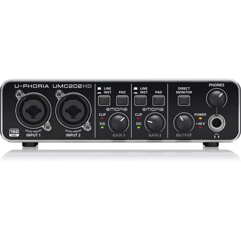 Behringer UMC202HD USB garso sąsaja su MIDAS pirminiais stiprintuvais