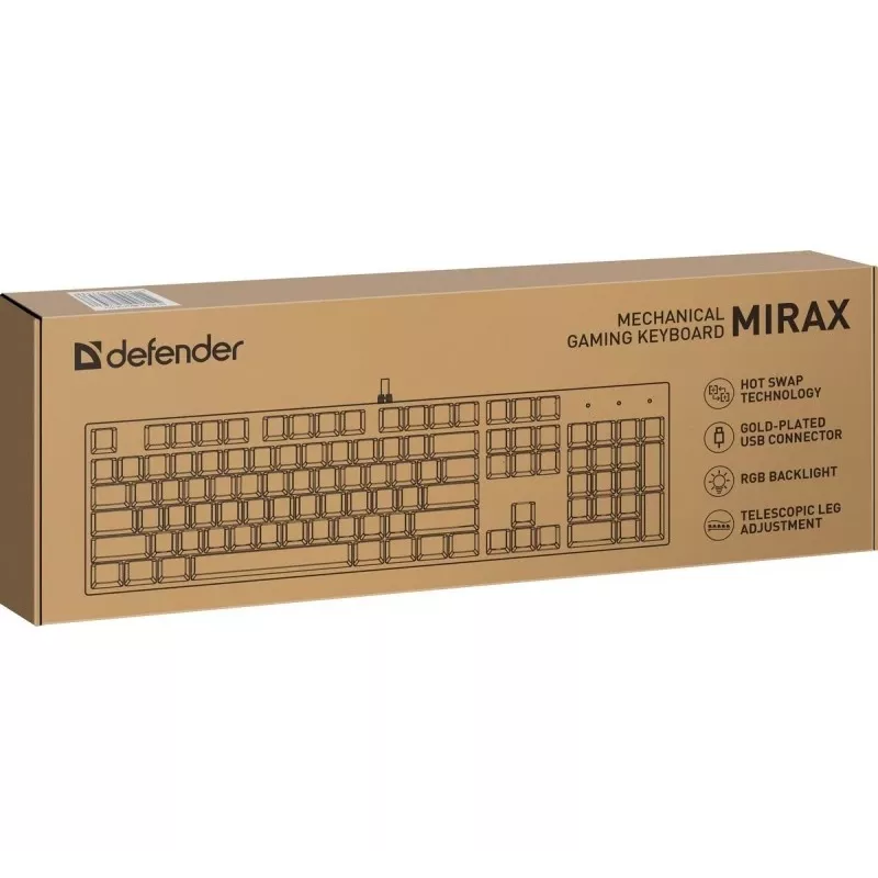 Defender Mirax GK-352 mechaninė žaidimų klaviatūra, Outemu Blue jungikliai, RGB foninis apšvietimas, laidinė USB, juoda