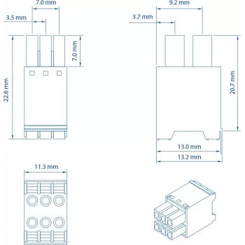 Teltonika Networks 2x3 kontaktų maitinimo jungtis – gnybtų blokas, 6 kontaktų, 10 A, 300 V, žalia
