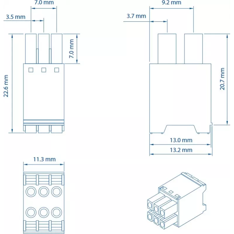 Teltonika Networks 2x3 kontaktų maitinimo jungtis – gnybtų blokas, 6 kontaktų, 10 A, 300 V, žalia