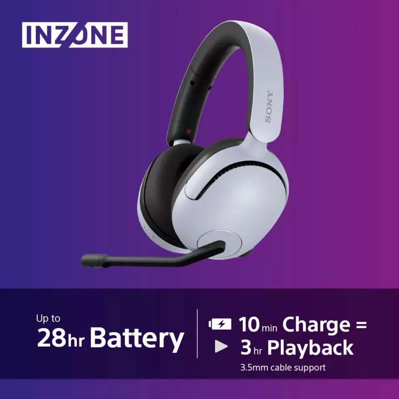 Sony INZONE H5 belaidžiai žaidimų ausinės su mikrofonu, balti