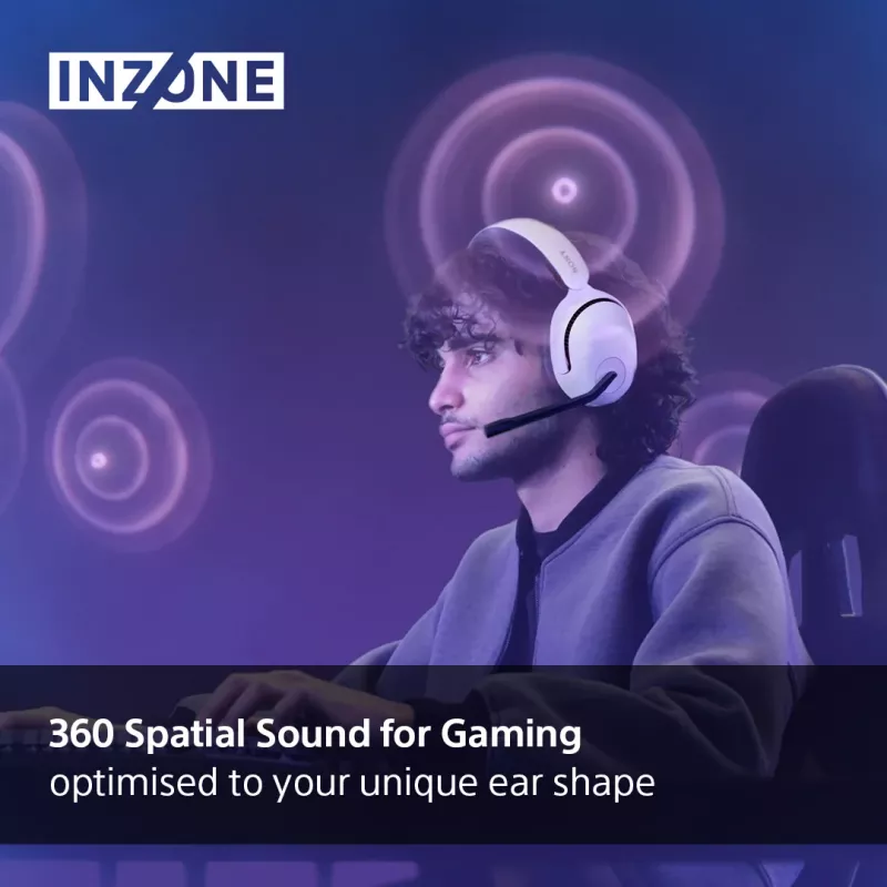 Sony INZONE H5 belaidžiai žaidimų ausinės su mikrofonu, balti