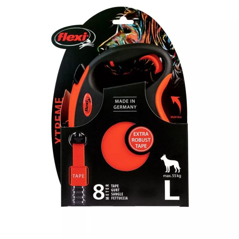 FLEXI XTREME L 8 m atitraukiamas šuns pavadėlis su juosta – iki 55 kg, oranžinė