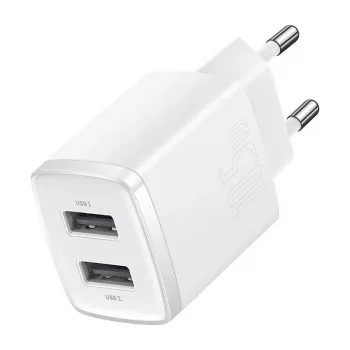 Baseus Compact Universal White AC Indoor Charger 10,5W 2 USB-A Ports