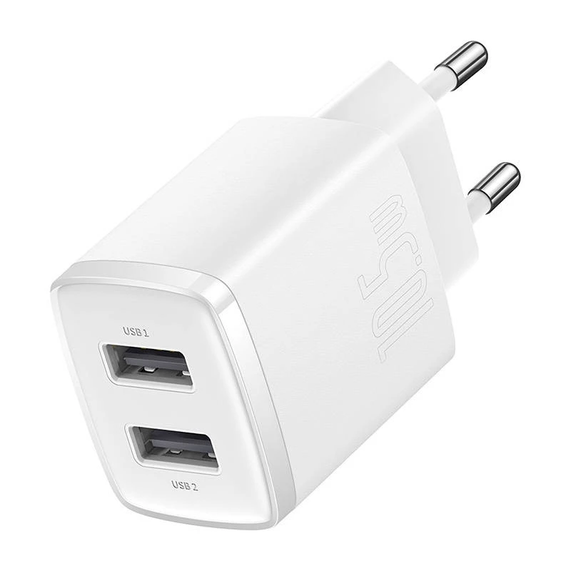 Baseus Compact Universal White AC Indoor Charger 10,5W 2 USB-A Ports