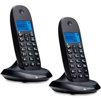 Motorola C1002CB+ DECT belaidis telefonas su 2 rageliais, juodas, apšviestas ekranas, laisvų rankų režimas, 50 įrašų telefono knyga