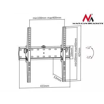 MACLEAN MC-665 Fiksuotas TV laikiklis sienai, 32-55 colių, juodas, iki 40 kg, VESA 400x400