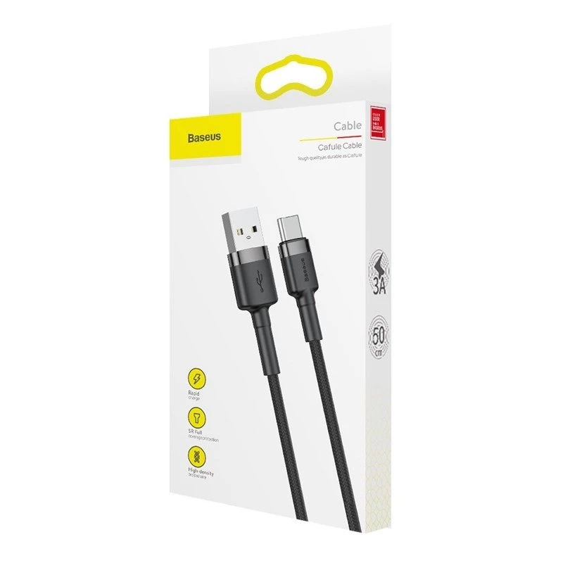 Baseus Cafule USB-A į USB-C laidas 0,5 m pilkas+juodas