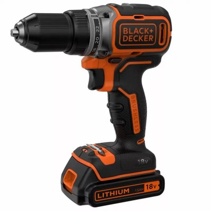 Black & Decker BL186KB-QW 18V belaidis bešepetinis perforatorinis gręžtuvas 1650 RPM (2x1,5 Ah baterijos, įkroviklis, dėklas)