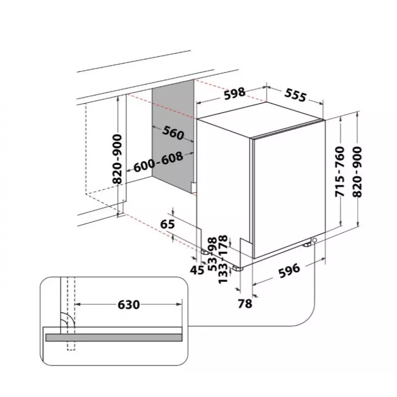 Whirlpool W7IHT40T pilnai įmontuojama indaplovė, 14 komplektų, energijos klasė C, 40 dB, NaturalDry