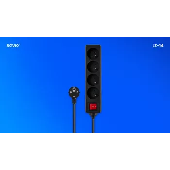 SAVIO LZ-14 4 lizdų ilgintuvas su 2 USB prievadais, 1,5 m kabelis, baltas