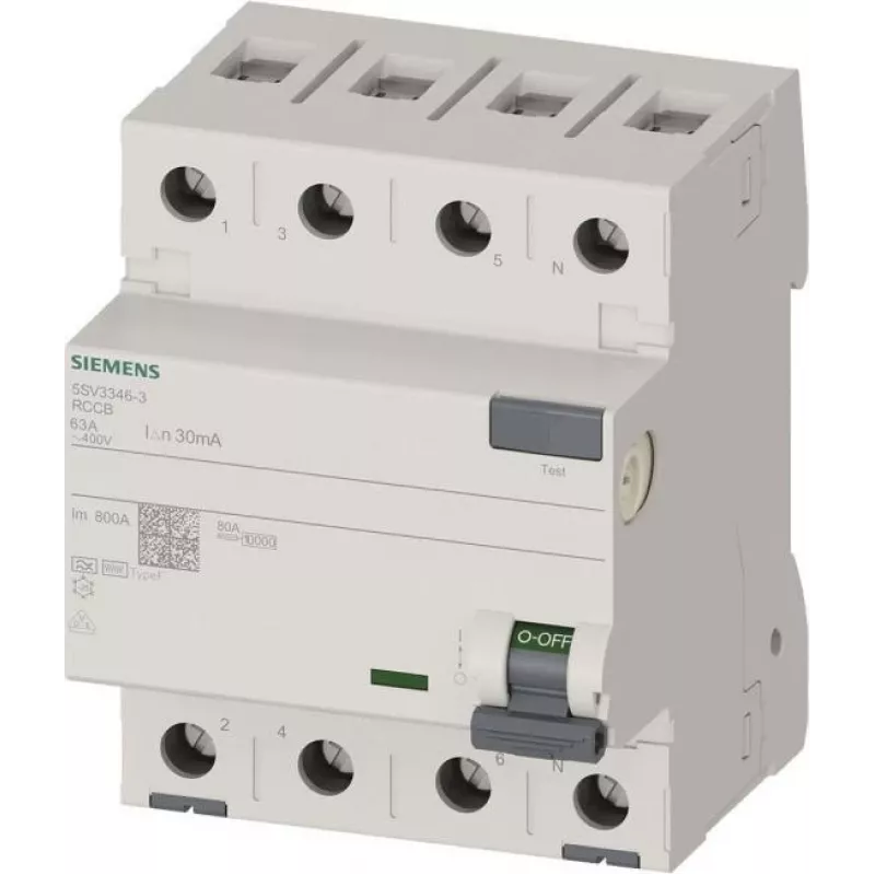 SIEMENS 5SV3346-3 RCCB Type F 63A 4-Poli 30mA 400V Trumpalaikis uždelsimas