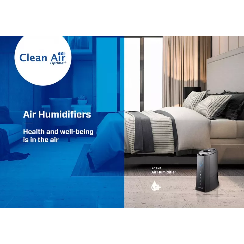 Clean Air Optima CA-603 Ultragarsinis drėkintuvas su jonizatoriumi, 5,5 l, šaltas ir šiltas rūkas, iki 60 m², jutiklinis skydelis, nuotolinio valdymo pultelis, „Wi-Fi“ programa