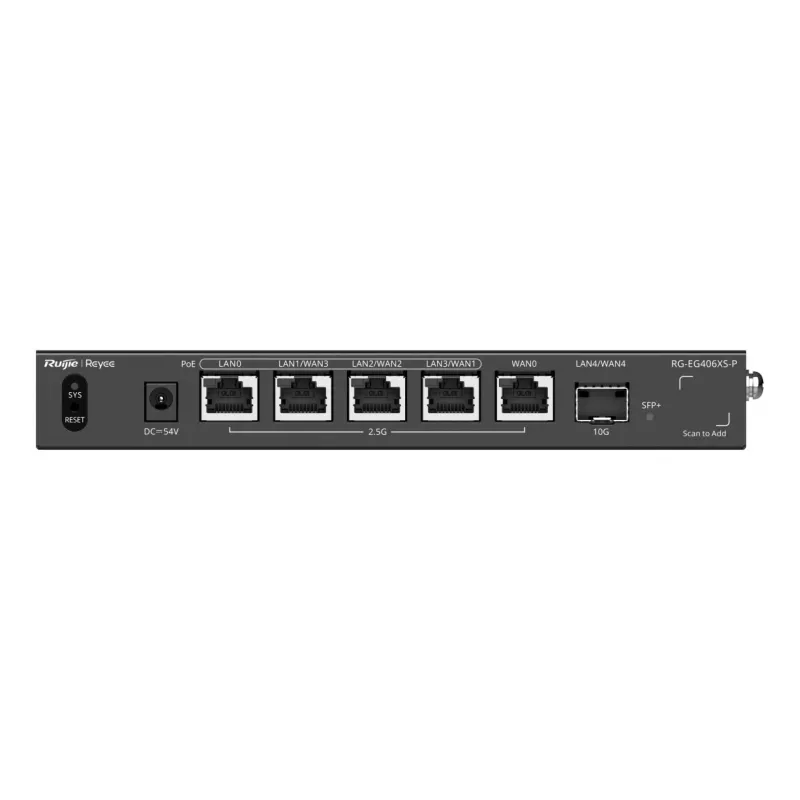 Ruijie Reyee RG-EG406XS-P Multi-WAN Cloud Gateway maršrutizatorius, 6x 2.5GE RJ45, 1x 10GE SFP+, 4 PoE, VPN, Rackmount