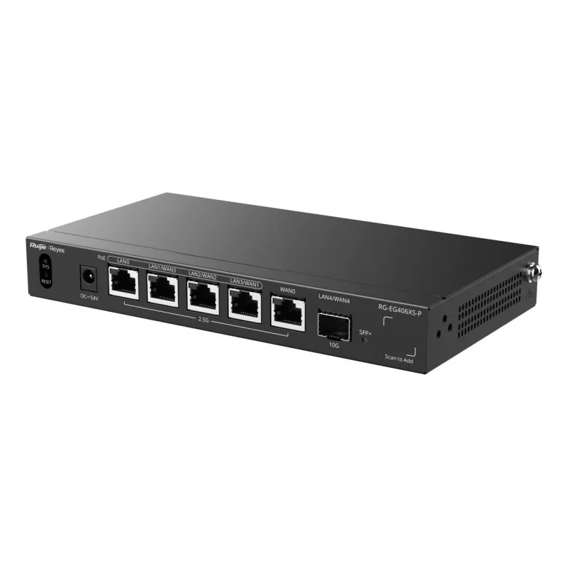 Ruijie Reyee RG-EG406XS-P Multi-WAN Cloud Gateway maršrutizatorius, 6x 2.5GE RJ45, 1x 10GE SFP+, 4 PoE, VPN, Rackmount