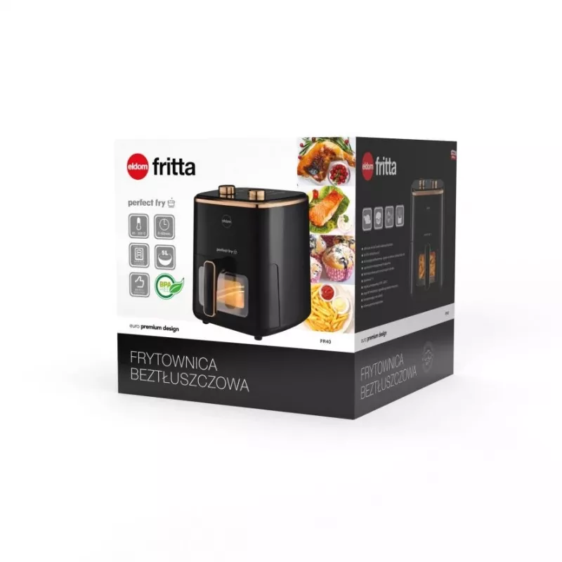 ELDOM FRITTA Karšto oro gruzdintuvė 5,0 L 1500 W su reguliuojama temperatūra ir laikmačiu, juoda