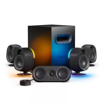“SteelSeries Arena 9 5.1 kanalų garsiakalbių sistema su belaidžiu žemų dažnių garsiakalbiu, Bluetooth 5.0, RGB apšvietimu, juoda”