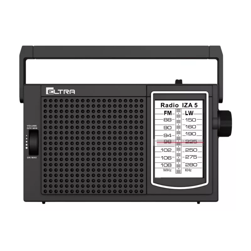 ELTRA Radio IZA-5 Black nešiojamas FM radijo imtuvas su AM LW juostomis, AUX įvestimi, baterijos / tinklo maitinimu