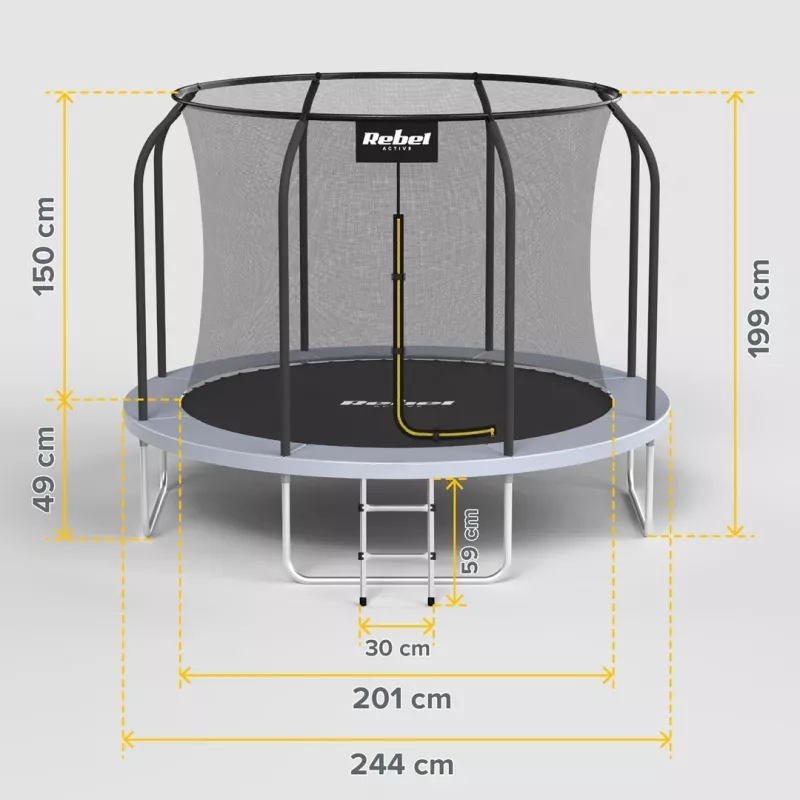 REBEL Active Trampoline PRO 8ft/244cm su apsauginiu tinklu ir kopėčiomis