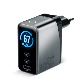 EVERACTIVE SC-670Q GaN 67W USB-C Įkroviklis su 2x USB-C ir 1x USB-A, Quick Charge 4+, PD 3.0, Juodas