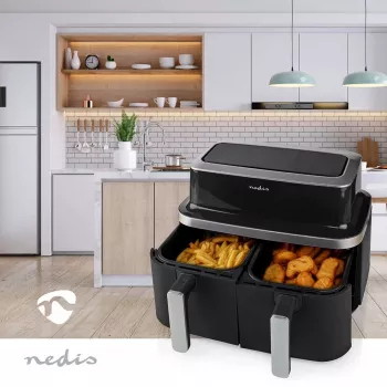 Nedis KAAF320BK Karšto oro gruzdintuvė su dviem krepšeliais 8.4 L 2600 W Skaitmeninis jutiklinis ekranas Juoda