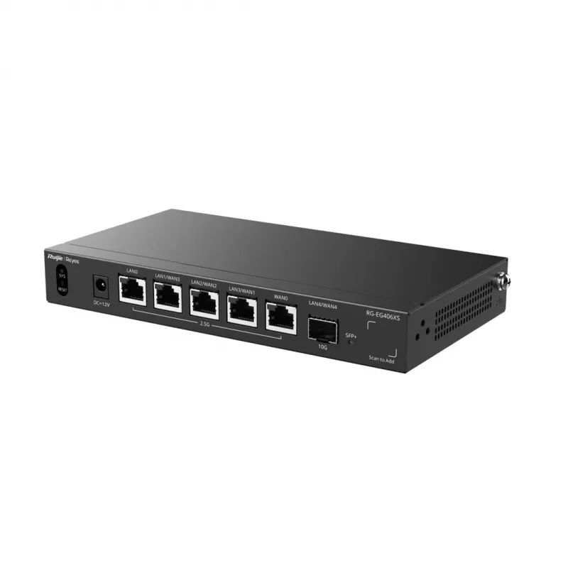 Ruijie Reyee RG-EG406XS Multi-WAN Cloud Gateway, 6 prievadai, 2.5GE WAN/LAN, 10G SFP+, VPN, debesų valdymas, montuojamas į stelažą