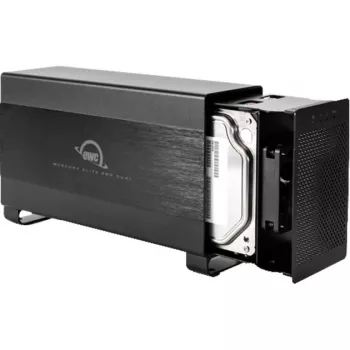 OWC Mercury Elite Pro Dual – Išorinis RAID korpusas, 2 lizdai, 2.5/3.5 colio, SATA I/II/III, USB 3.1 Gen 1 ir eSATA, aliuminis, juodas