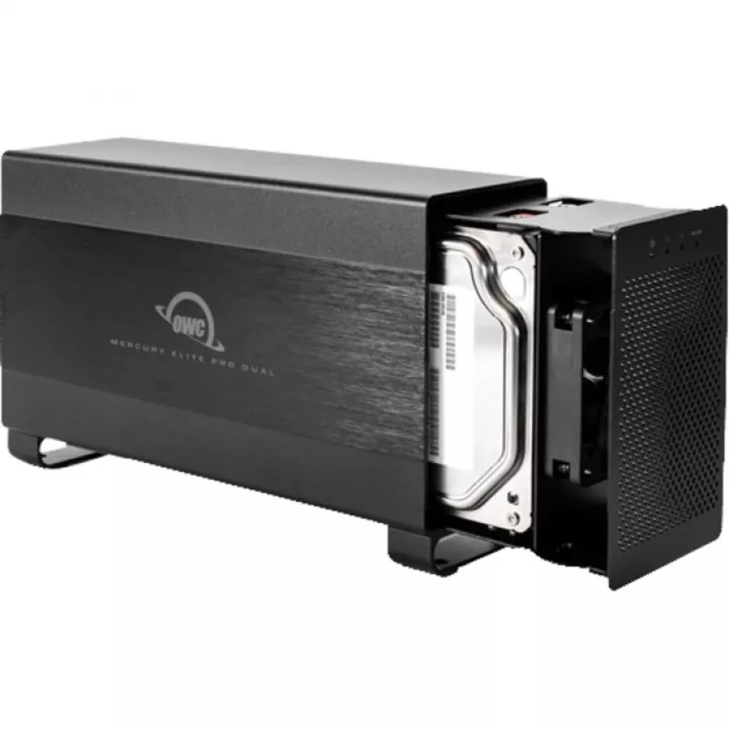 OWC Mercury Elite Pro Dual – Išorinis RAID korpusas, 2 lizdai, 2.5/3.5 colio, SATA I/II/III, USB 3.1 Gen 1 ir eSATA, aliuminis, juodas