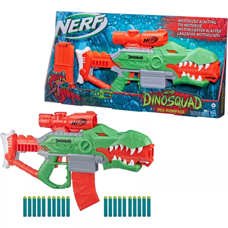 HASBRO Nerf DinoSquad Rex-Rampage Motorizuotas strėlių paleidėjas – žalia/oranžinė
